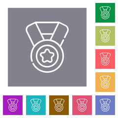 Medal with star and ribbon outline square flat icons