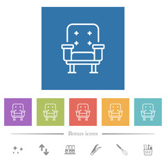 Retro armchair front view outline flat white icons in square backgrounds