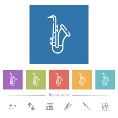 Saxophone outline flat white icons in square backgrounds