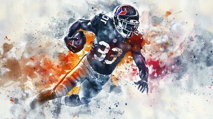 American football player athlete champion game sport draw paint watercolor art. 