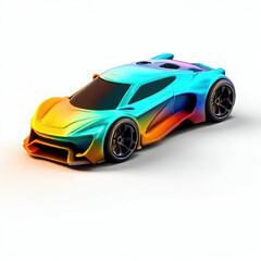 Obraz premium a classic sport car with bright colors on a white background. shiny automobile with rainbow colors. 3d illustration made with generative AI technology 