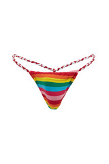 Close-up shot of a men's colorful thongs. Erotic underpants for man are isolated on a white background. Front view.