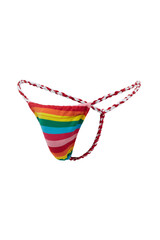 Close-up shot of a men's colorful thongs. Erotic underpants for man are isolated on a white background. Side view.