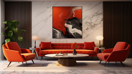 modern living room with sofa with red abstract painting