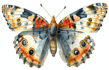 Highly detailed illustration of a colorful butterfly with open wings, showcasing intricate patterns...