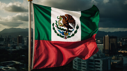 Large Mexico flag waving in the wind