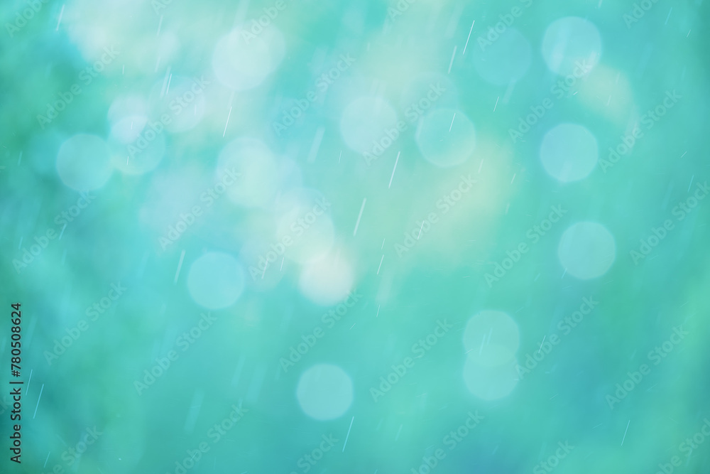 Poster abstract green background with raindrops and bokeh. spring abstract background