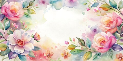 Watercolor Spring Flowers Frame with Copy Space, Spring Flowers Border Vibrant Watercolor