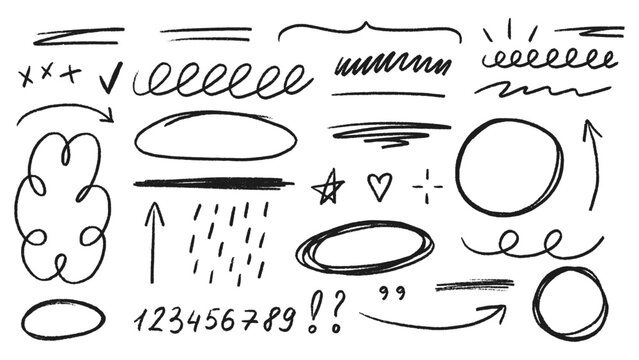 Hand drawn pencil scribbles and elements