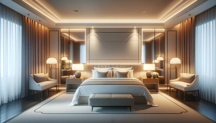Obraz na płótnie Canvas Luxurious Modern Hotel Bedroom Interior Design 
