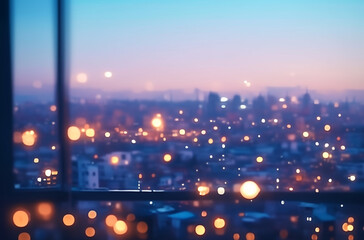 Twilight Bokeh View of an Urban Skyline With Illuminated Buildings.  Bokeh effect