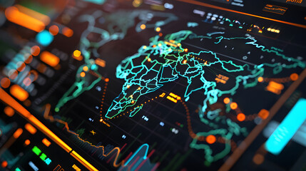 high tech computer with map of power grid risk indicator