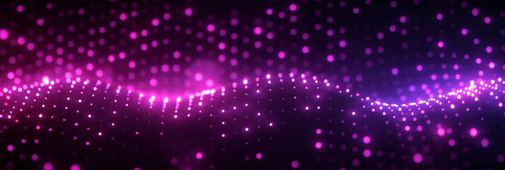 Pink glowing lights on a dark background, glowing light particles in a bokeh effect, Dark purple background with glowing dots of light. Abstract neon wallpaper design for disco party, night club