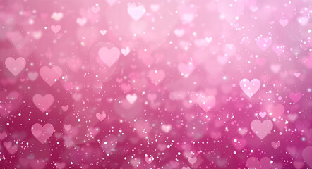 Fototapeta na wymiar Pink background with hearts and stars, pink background with small white heart shapes, pink heart bokeh pattern background, pink Valentine's Day background with tiny little hearts and sparkles