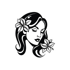 Beautiful young portrait of a woman with flowers vector illustration