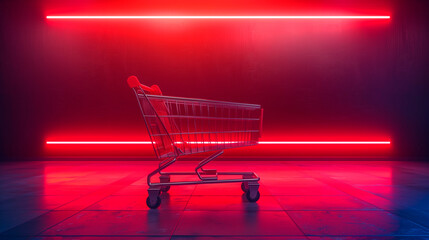 shopping cart on futuristic background for black friday