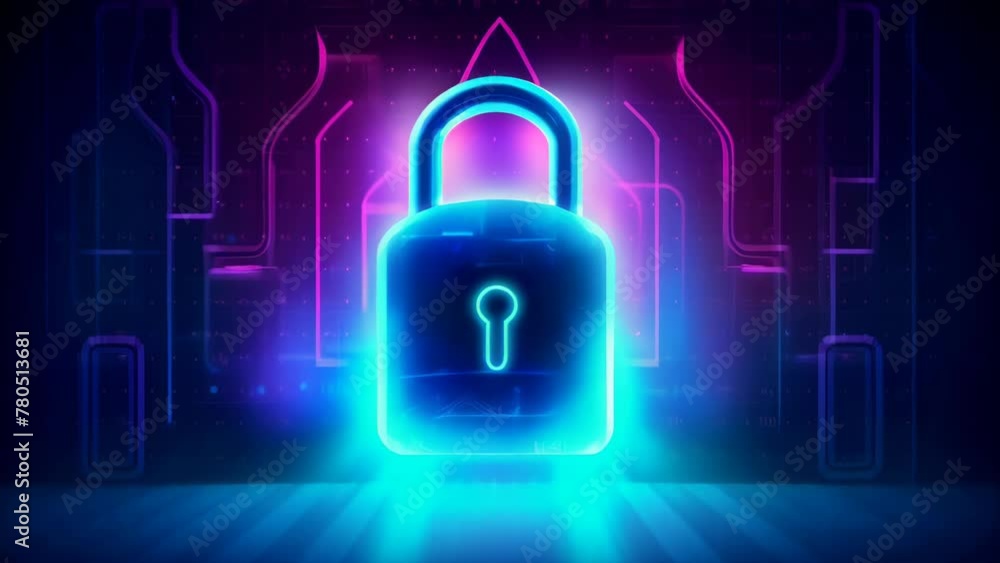 Poster a blue lock with a glowing key is displayed on a dark background