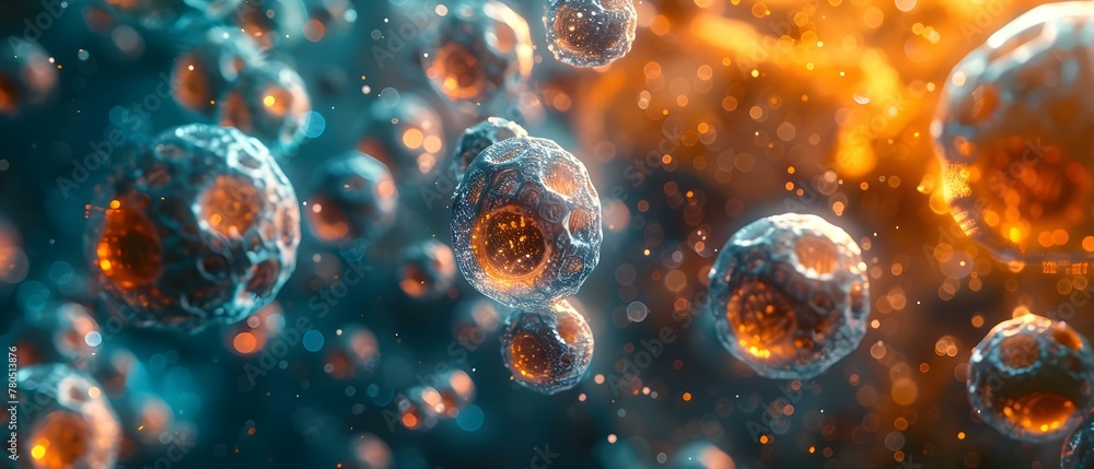 Poster abstract design resembling microorganisms cells bacteria ideal for biological tech concepts. concept
