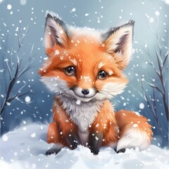 Fototapeta premium A fox in snow: sleek fur against white, keen eyes scanning, symbol of adaptability in cold wilderness, grace in winter's embrace.