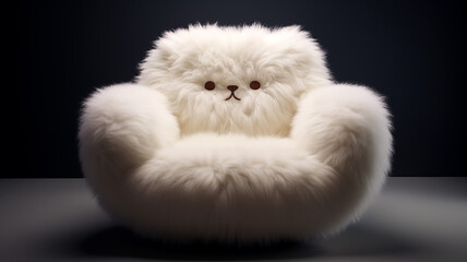 sofa, soft chair in the shape of a cat, abstract piece of unusual home furniture modern interior design, fictional object