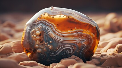 Close-up of a stunning gradient surface of agate rock, showcasing intricate patterns and vibrant colors as if captured by an HD camera. - obrazy, fototapety, plakaty