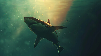 a shark under water , blur background, 