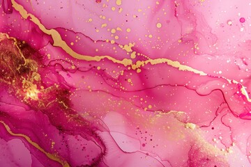 Golden Whispers on Pink Tides: Abstract Alcohol Ink Elegance - Generative AI