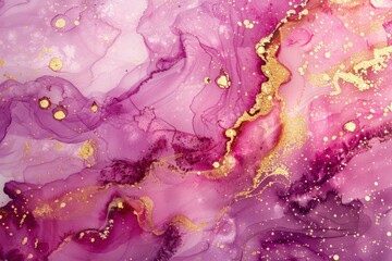 Golden Whispers on Pink Tides: Abstract Alcohol Ink Elegance - Generative AI