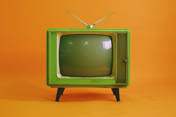 Retro Green Television on a Vivid Orange Backdrop – A Nostalgic View Generative AI