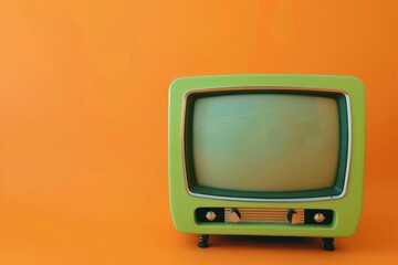 Retro Green Television on a Vivid Orange Backdrop – A Nostalgic View Generative AI