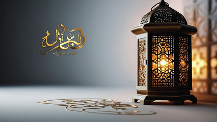 islamic Lentern on dark, beutiful lighting 3d rendering illustration, eid mubarak background - obrazy, fototapety, plakaty