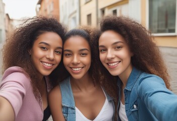 Capturing Joy: Three Young Women Taking a Selfie Outdoors