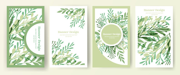 Vector invitation cards with herbal twigs and wreath branches and frames.