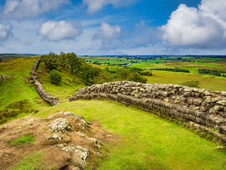 Hadrian's Wall in Northumberland, UK, at Walltown Crags.