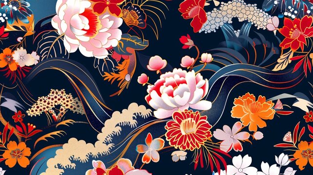 Elegant floral kimono design illustration.