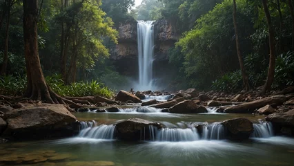 Gordijnen waterfall in the forest © Riaz