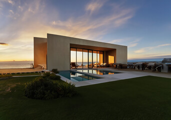 An exclusive seaside residence, where privacy is paramount. - obrazy, fototapety, plakaty