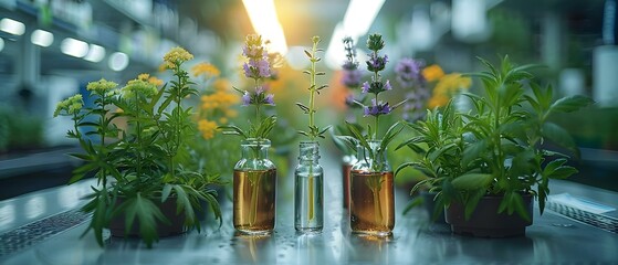 Focused on plants in laboratory setting for scientific research purposes. Concept Plant Research, Laboratory Setting, Scientific Study, Botanical Experiments, Greenhouse Studies