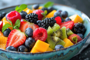 Fototapeta premium Bowl of healthy fresh fruit salad