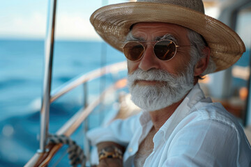 Relaxed senior man on yacht deck