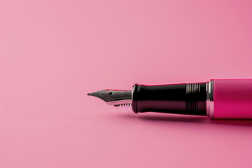 Ink pen on pink background. Space for text
