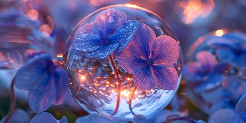 Glass Ball Containing Purple Flowers