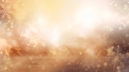 abstract golden festive winter background with snowflakes, blurred copy space - obrazy, fototapety, plakaty