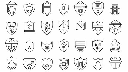 collection of shield icons isolated on a white background, flat minimalism graphics, set of protection icons - obrazy, fototapety, plakaty