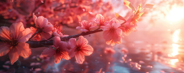 Branch of cherry blossom sakura with soft focus