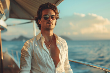 Young rich man on a yacht
