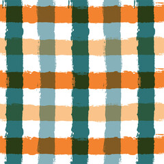 Gingham seamless vector pattern. Watercolor brush lines texture, checkered rustic print, Christmas decor background