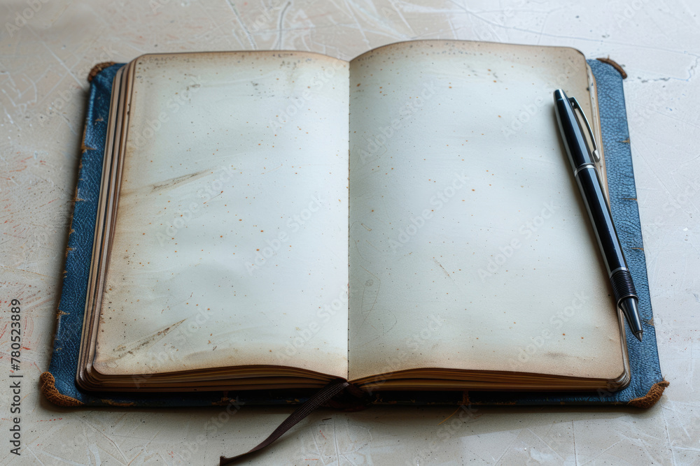 Poster open notebook for notes and pen. space for text