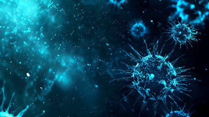 Futuristic 3d Blue Virus molecule floating cells atom illustration background for awareness banner 