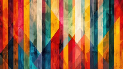 Imagine an abstract background featuring playful chromatic harmony, showcasing a colorful geometric striped pattern - obrazy, fototapety, plakaty